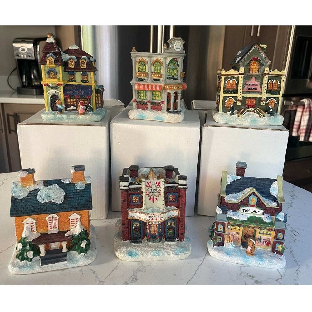 Fiber Optic Miniature Village 6pc Set Battery Operated Christmas Village